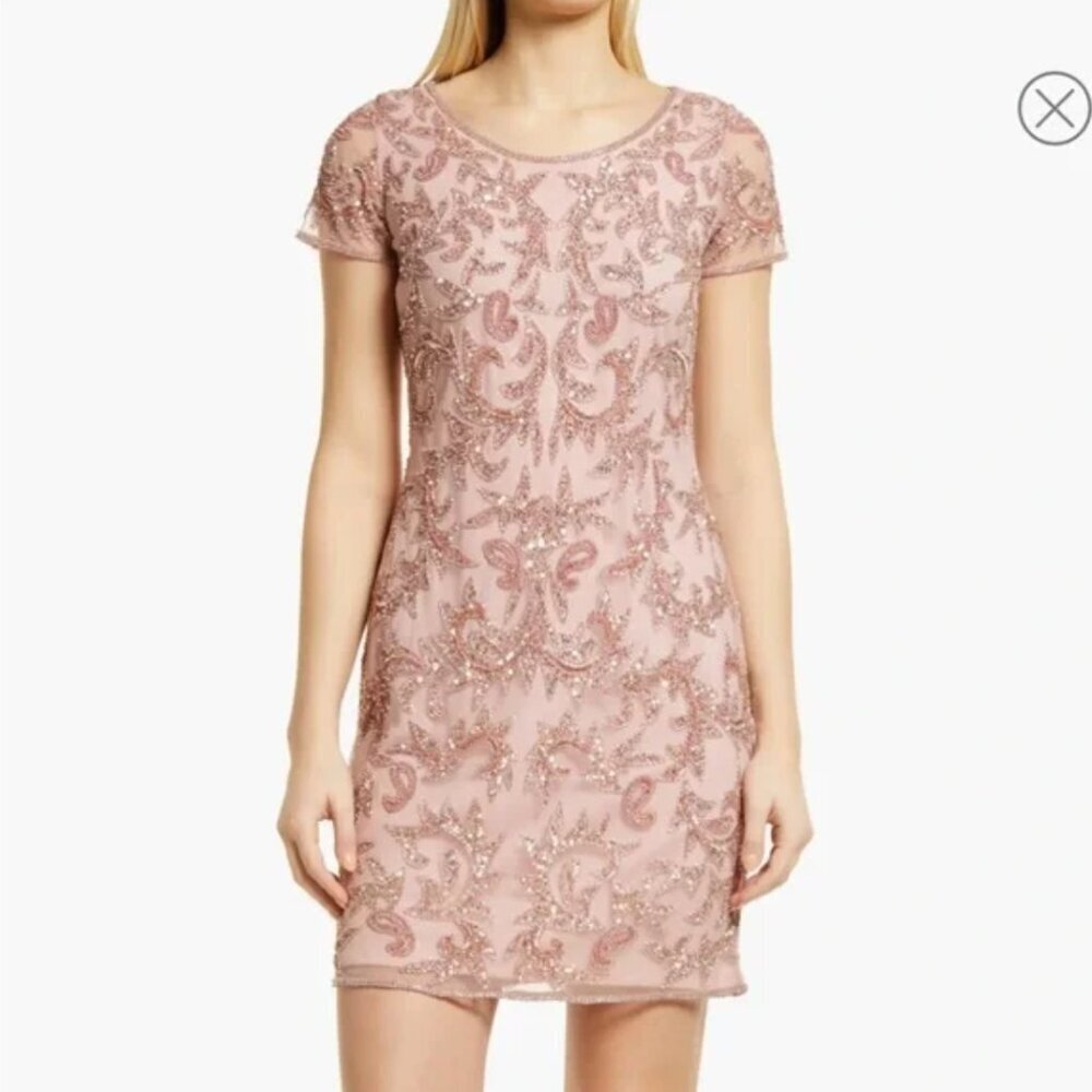 Pisarro Nights sequins beaded pink dress 6